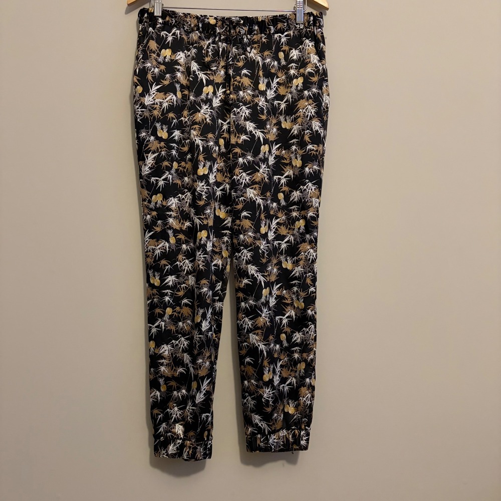 Peter Som for DesigNation Womens Black Pineapple Bamboo Print Jogger Pants M
